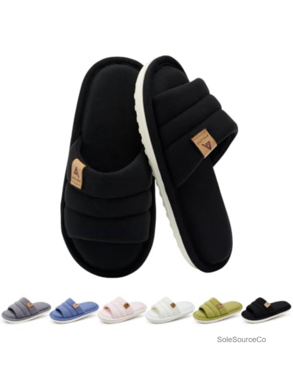 Knit House Slippers Breathable Open Toe Anti-Skid Indoor Slides Memory Foam
